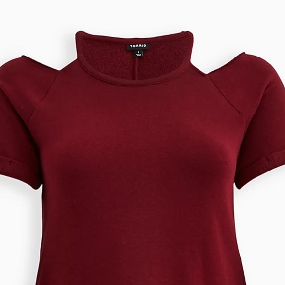 Torrid Dress 3X Burgundy/Wine Cold Shoulder Cut Out Mini Plus Relaxed Lounge New - Picture 5 of 5